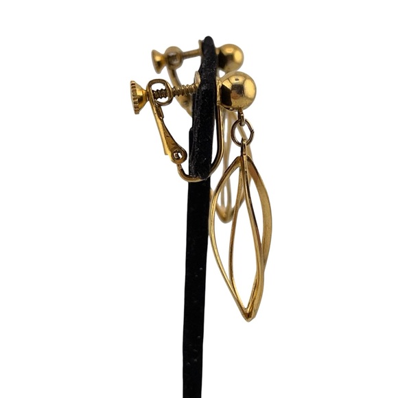 NAPIER Gold Plate Twisted Cage Dangle Drop Screw back earrings VTG 1980's 1-1/2" - Picture 7 of 8